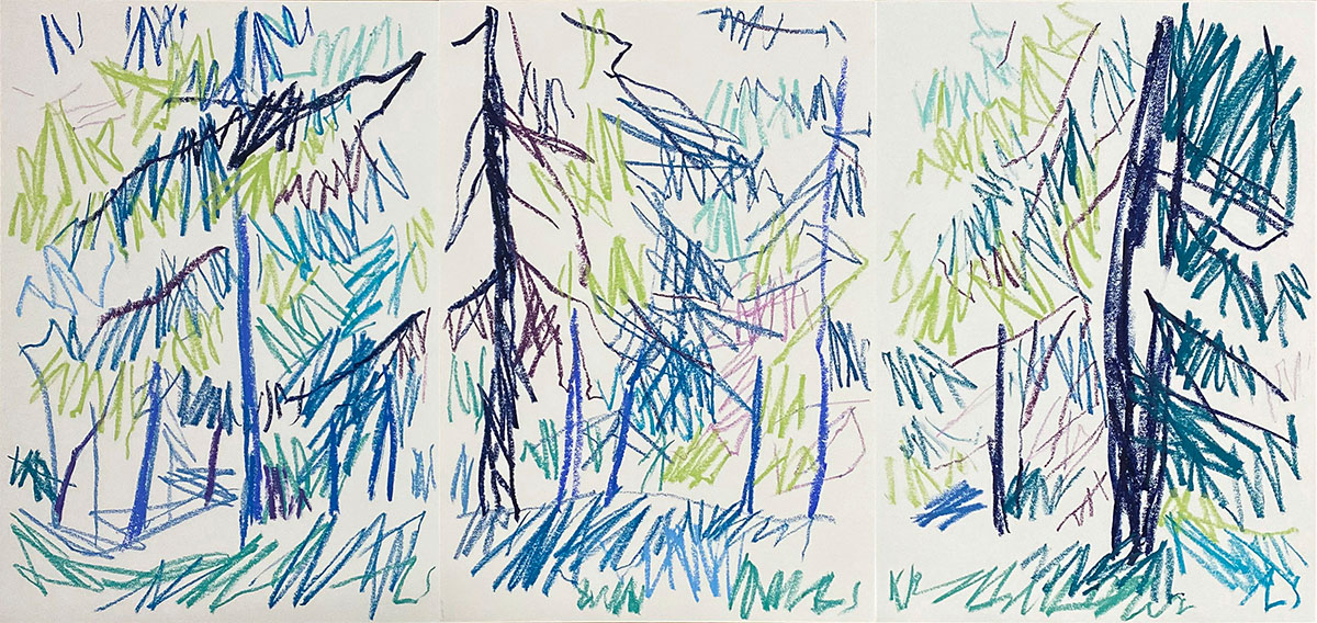 LaerchenWald, 202359,5 x 124,5 x 3,5 cmOil stick on paper, on wood