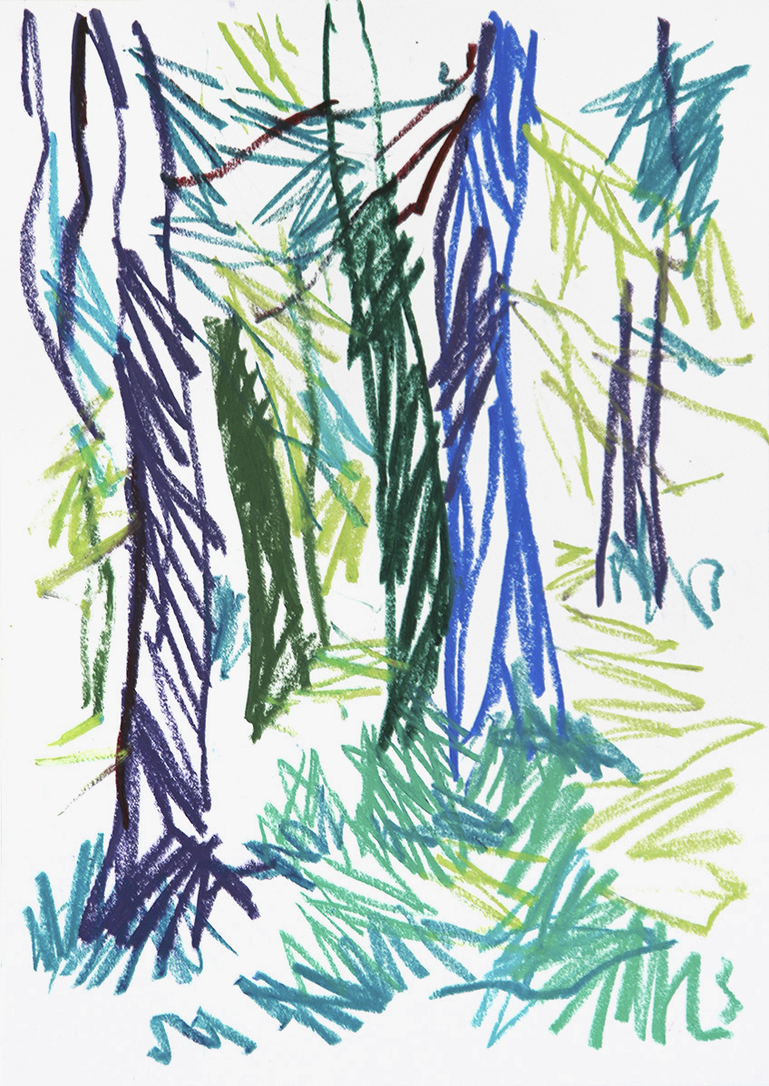 Lärchenstämme, 201659,4  x 42 cmÖlstick auf Papier