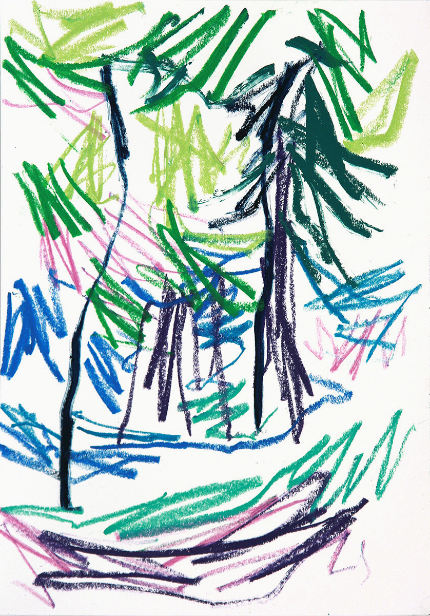 JungWaldWeg, 201842 x 59,4 cmOil stick on paper