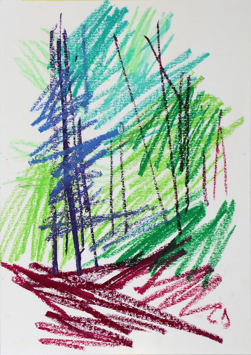 KlammWaldWeg1, 202342 x 29,7 cmOil stick on paper