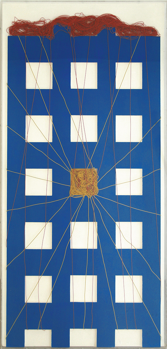 Ohne Titel, undatiert (1980)131,5 x 63 cmKunststoffisolierte Kupferdrähte, Spanplatte lackiert, unter Plexiglas