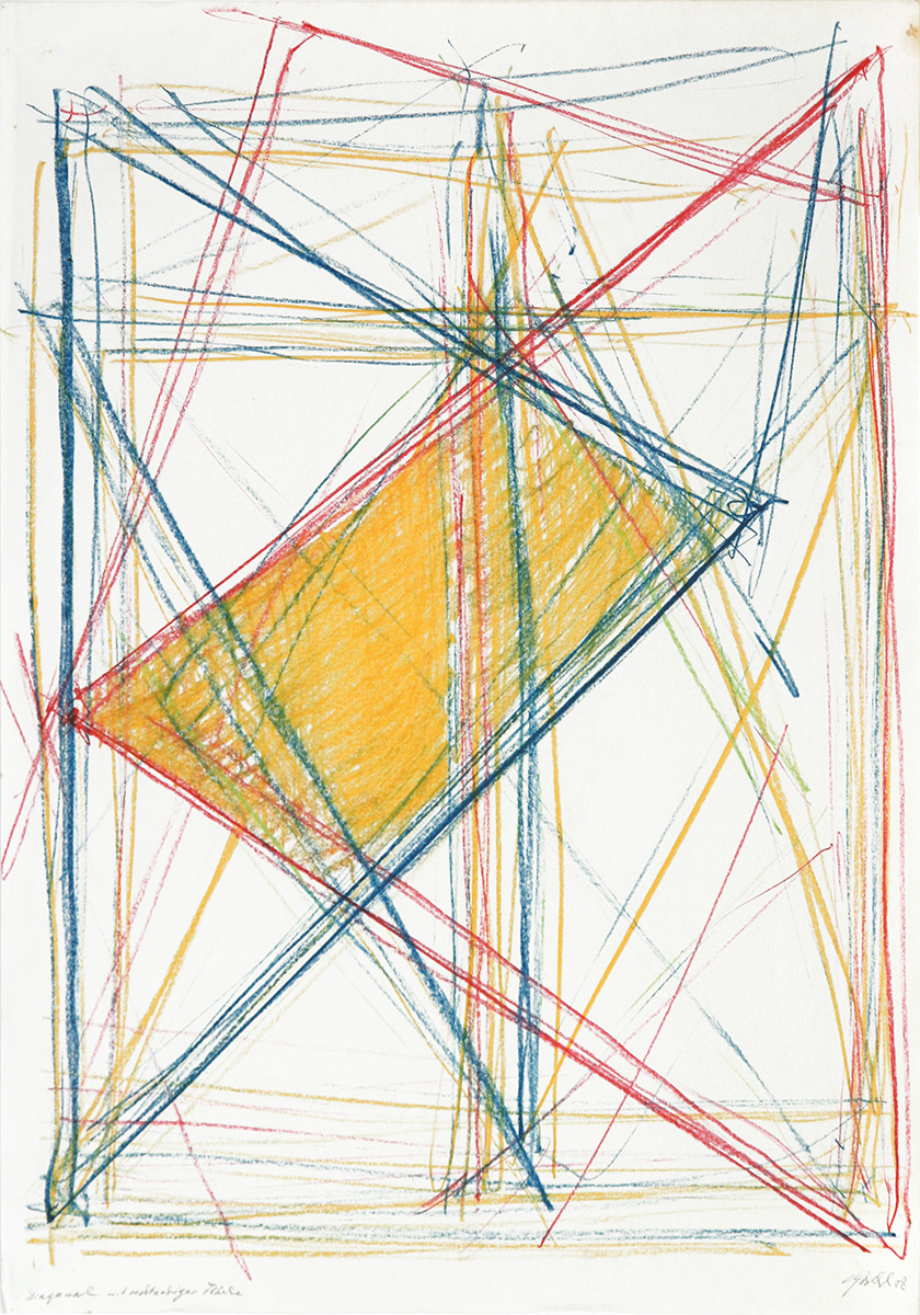 Diagonal mit rechteckiger Fläche, 1989100 x 70 cmFarbstift auf Papier, signiert