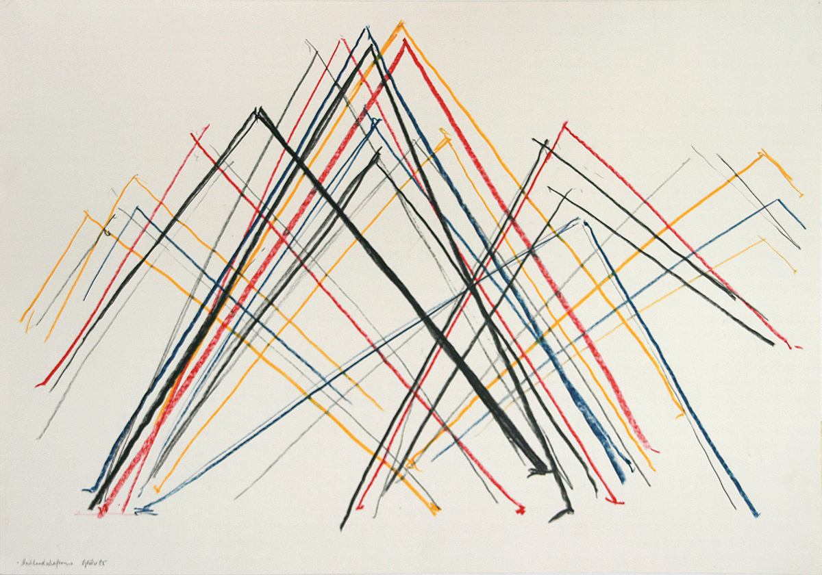 Dachlandschaften, 198570 x 100 cmFarbstift auf Papier, signiert