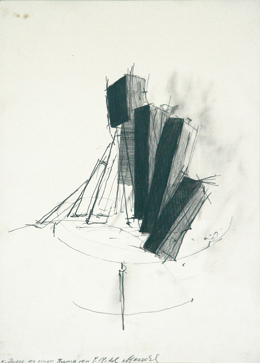 Skizze zum Thema von J. Mikl, 196444 x 31,5 cm in 57,6 x 45,1 cmBleistift auf Papier, signiert; gerahmt