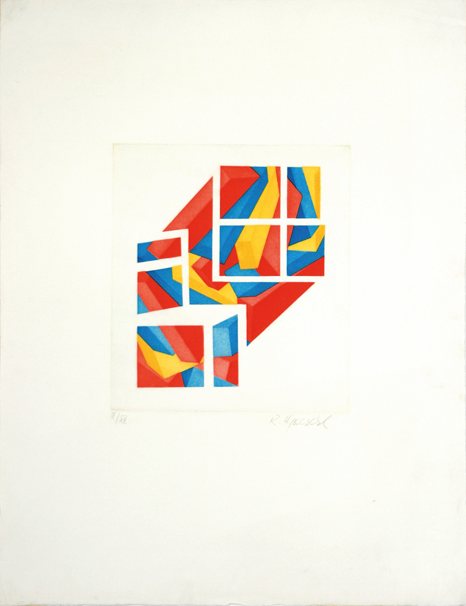 Ohne Titel, undatiert (um 1970)65 x 50 cm auf 76,6 x 61,6 cmFarb-Radierung auf Papier, signiert; gerahmtAuflage: XV