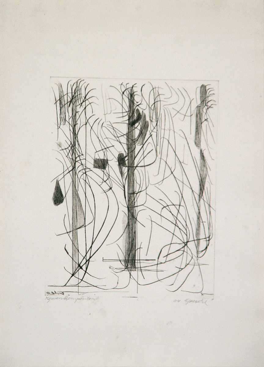 Figurenkonstruktion, 196427 x 20,5 cm auf 45 x 32,5 cmRadierung auf Papier, signiert Figurenkonstruktion, 196427 x 20,5 cm auf 45 x 32,5 cmRadierung auf Papier, signiert