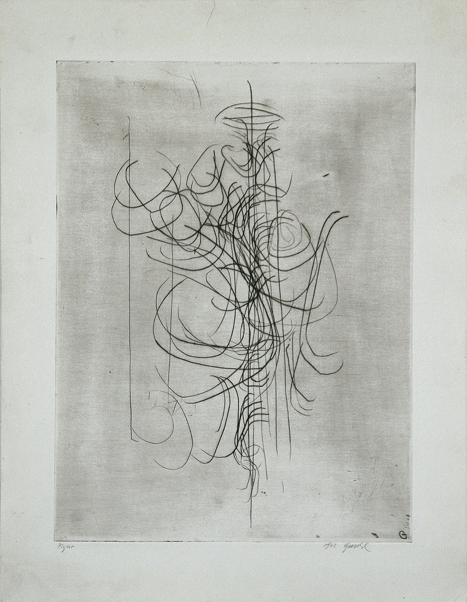 Figurenkonstruktion, 196119,6 x 15,3 cm auf 30,3 x 24,7 cmRadierung auf Papier, signiertAuflage: 20