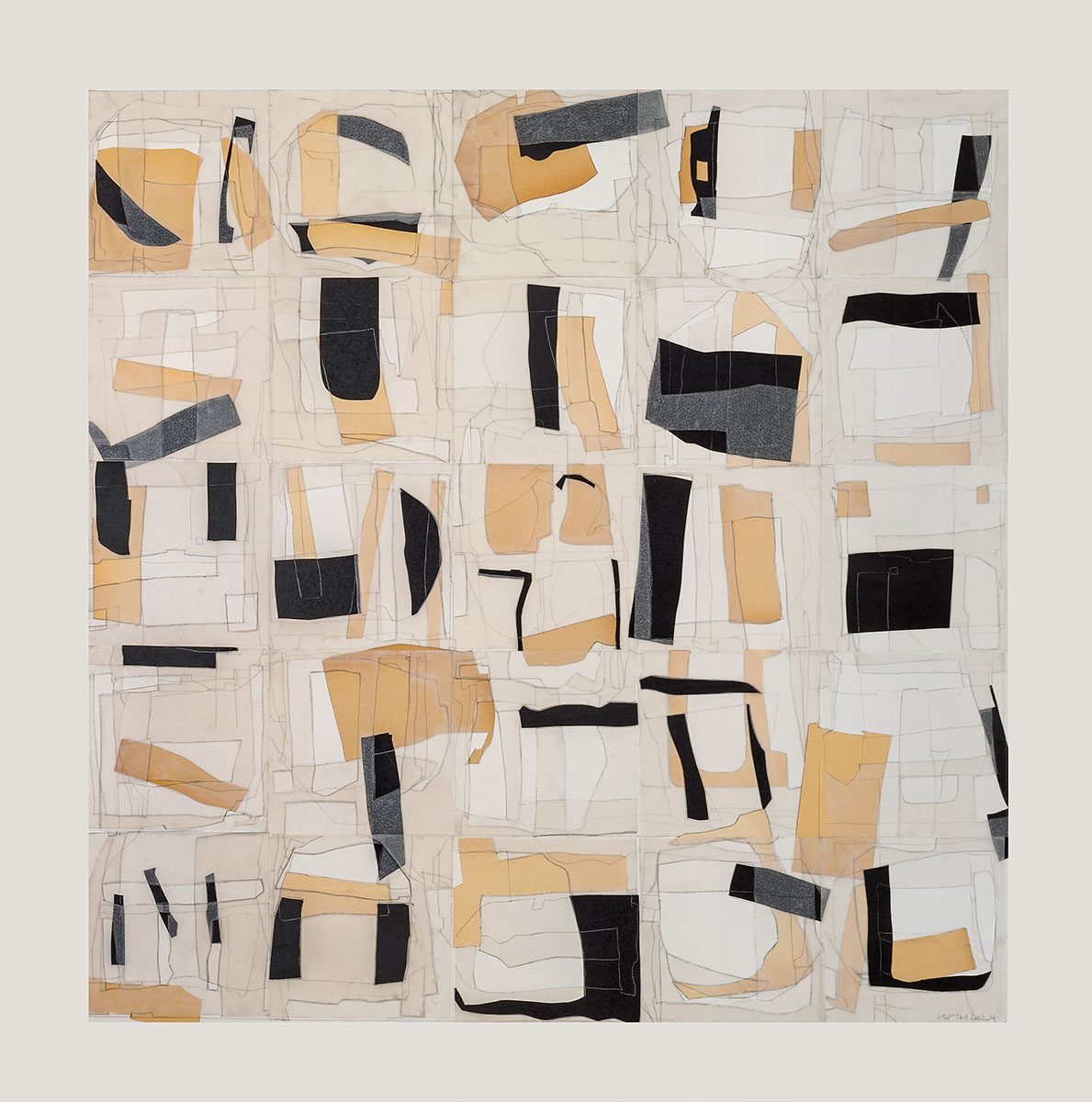 Ohne Titel, 2024100 x 100 cm in 124,5 x 124,5 cmCollage auf Holz; gerahmt