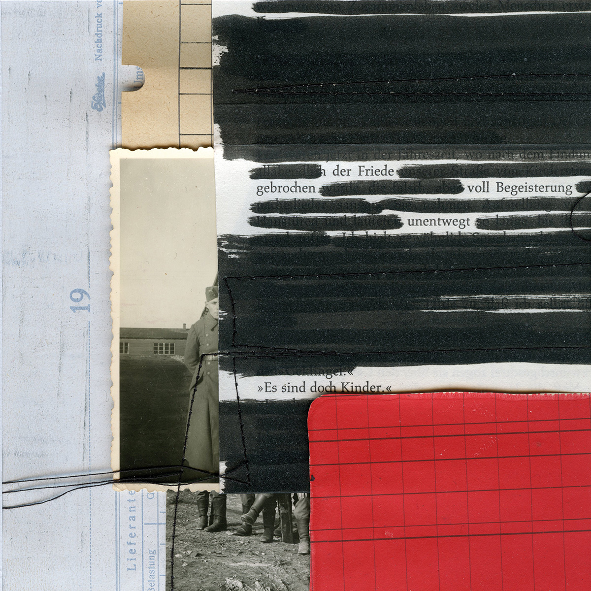 Poesie der kleinen Dinge 74, 202315 x 15 cm in 30 x 30 cmPapiercollage, Vintage Fotos, genäht; gerahmt Poesie der kleinen Dinge 74, 202315 x 15 cm in 30 x 30 cmPapiercollage, Vintage Fotos, genäht; gerahmt
