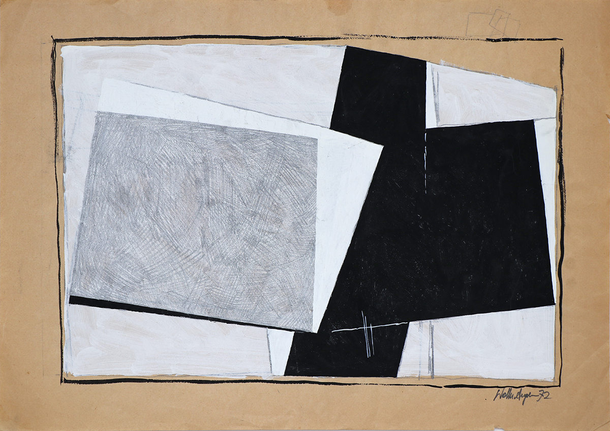 Formation, 197242 x 59,4 cm in 53,6 x 71,1 cmCollage, Gouache auf Papier; Holzrahmen, Museumsglas