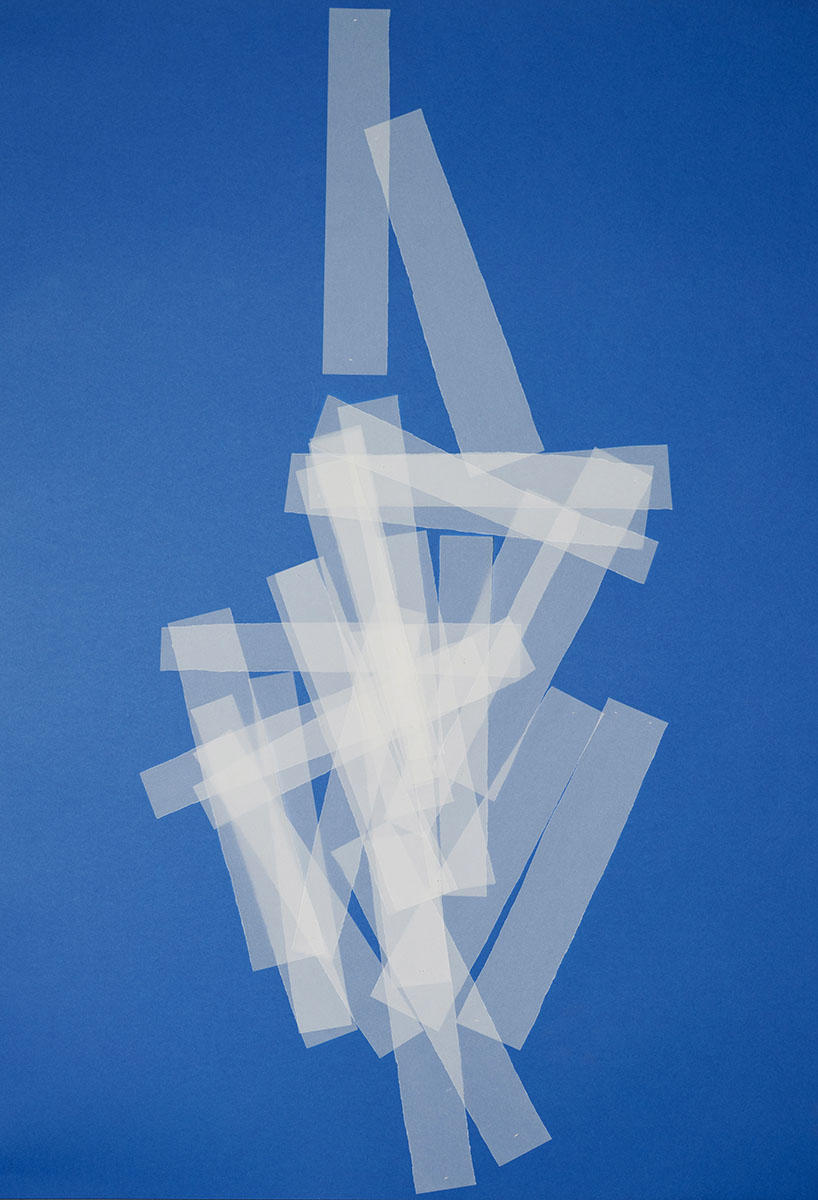 La Belote, 2023100 x 70 cmCollage, transparent paper on paper, 25 knots