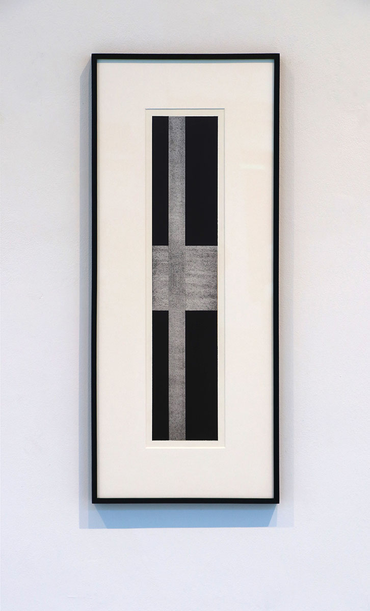 COLUMN 1, 199650 x 10 cm in 69 x 30 cmAcrylic and charcoal on paper; framed, museum glass