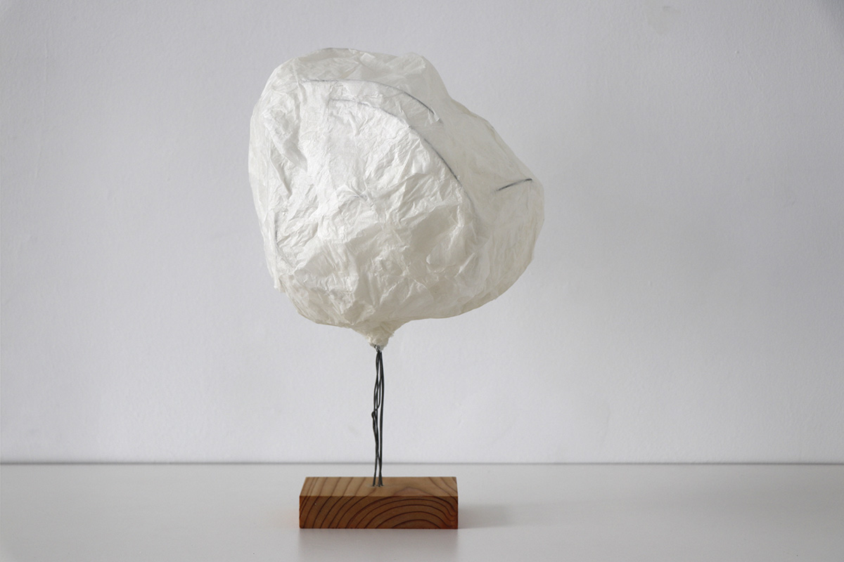 Geschwister Baum 5, 202239 x 23 x 24 cmWire, transparent paper; pedestal larch wood, oiled