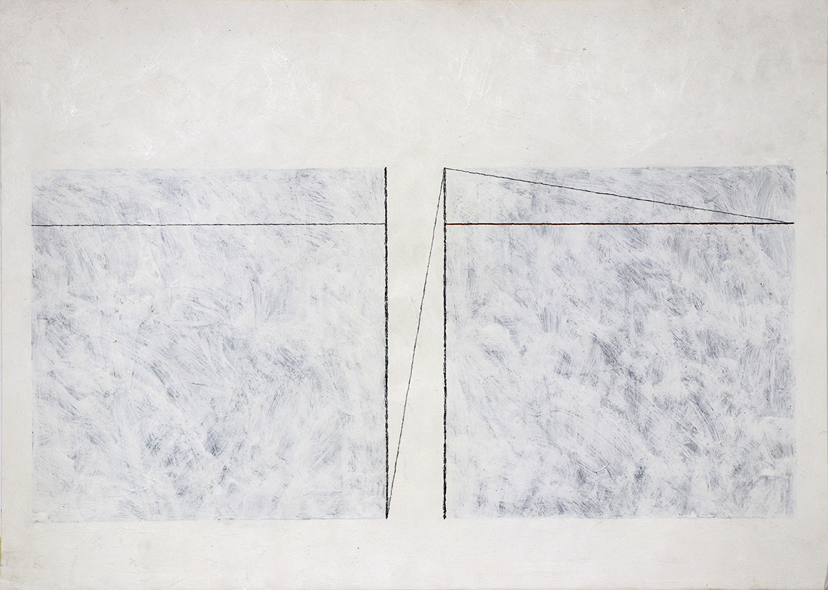 Symmetrie-Asymmetrie 2, 1977/201049,4 x 69,7 cm in 55,4 x 75,4 cmGouache, pencil, cryon on drawing board; wooden framework, museum glass Symmetrie-Asymmetrie 2, 1977/201049,4 x 69,7 cm in 55,4 x 75,4 cmGouache, pencil, cryon on drawing board; wooden framework, museum glass