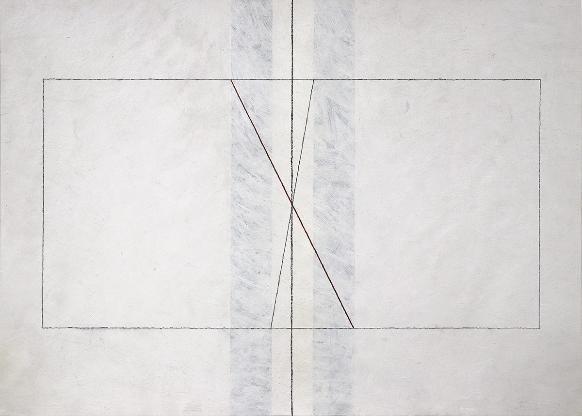 Symmetrie-Asymmetrie 2, 1977/201049 x 69,5 cm in 55,4  x 75,4 cmGouache, Bleistift, Kreide auf Zeichenkarton; Holzrahmen,  Museumsglas