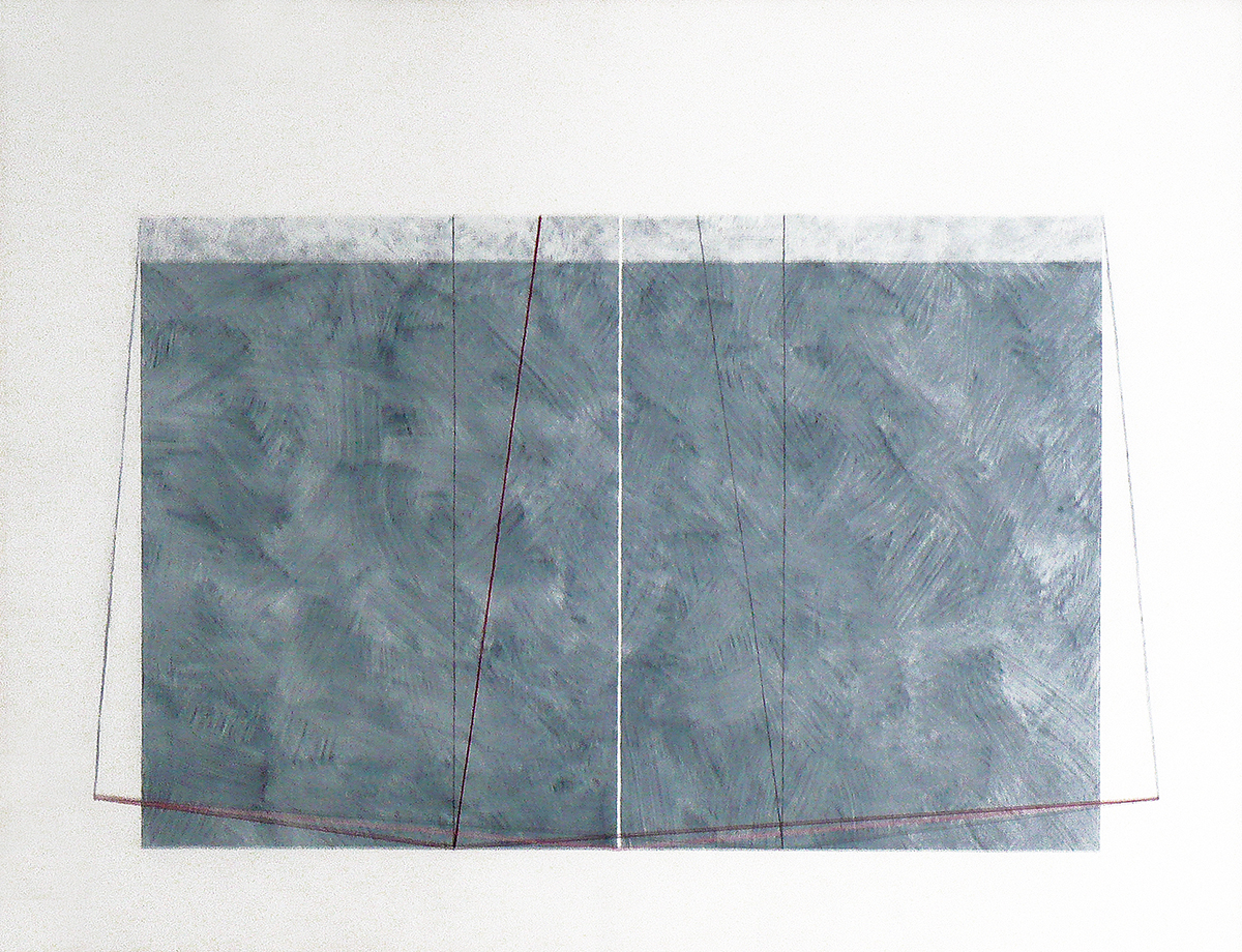 (Konstruktion zum Thema) Waage 1, 200264 x 84 cm in 66,9 x 86,3 cmDispersion, Grafit, Kreide, Filzstift auf Zeichenkarton; gerahmt in Museumsglas