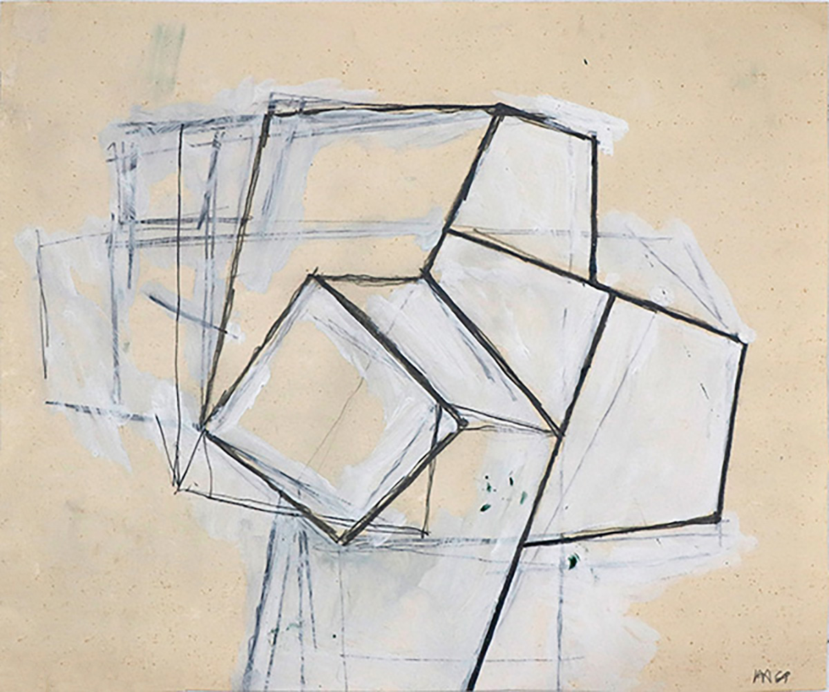 Ohne Titel (Kopf), 196929,5 x 35,5 cm in 51,5 x 41,5 cmKohle, Deckweiß auf Papier; gerahmt