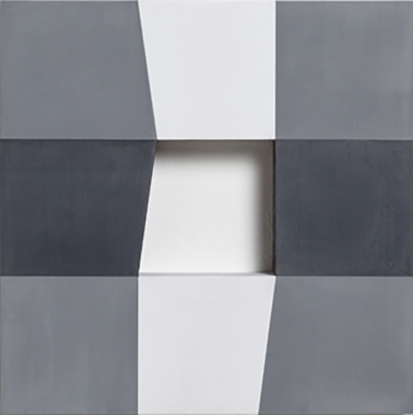 THREE IDENTICAL SHAPES: VERTICAL AXIS (B), 201630 x 30 x 4,5 cmAcrylic with marble powder on plywood THREE IDENTICAL SHAPES: VERTICAL AXIS (B), 201630 x 30 x 4,5 cmAcrylic with marble powder on plywood