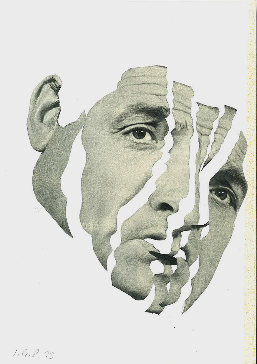 Lino Ventura, 197327 x 20,9 cm in 51,6 x 41,6 cmPortrait-Fotocollage; gerahmt