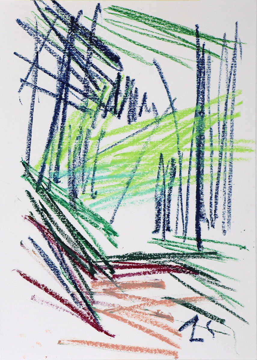 KlammWaldWeg2, 202342 x 29,7 cmOil stick on paper