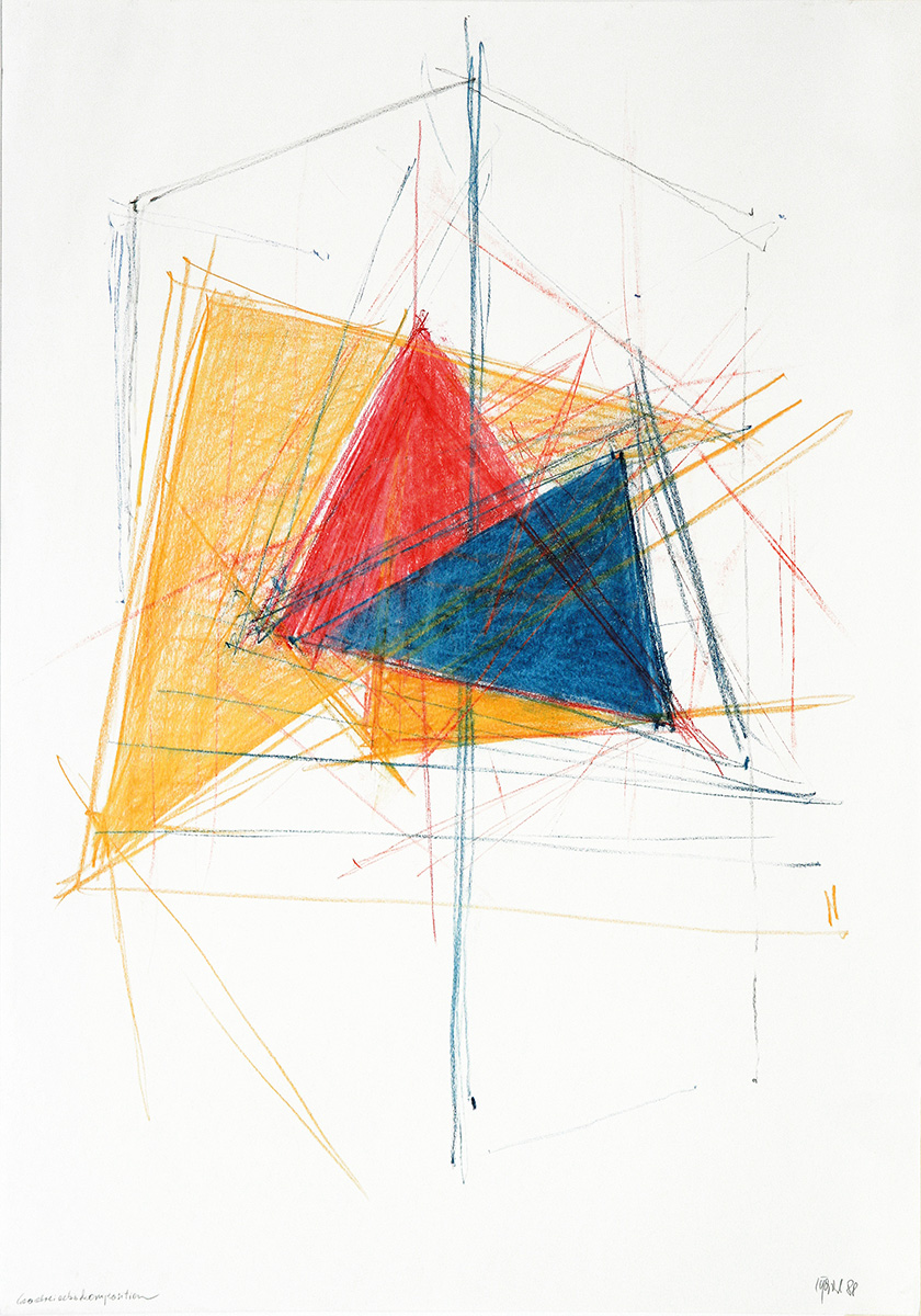 Geodreieckskomposition, 1988100 x 70 cmFarbstift auf Papier, signiert