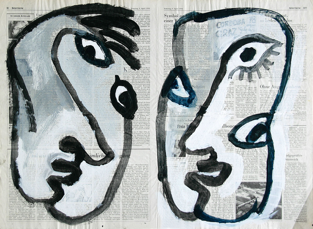Ohne Titel, undatiert (1998)47 x 62,5 cmMixed media on Newspaper