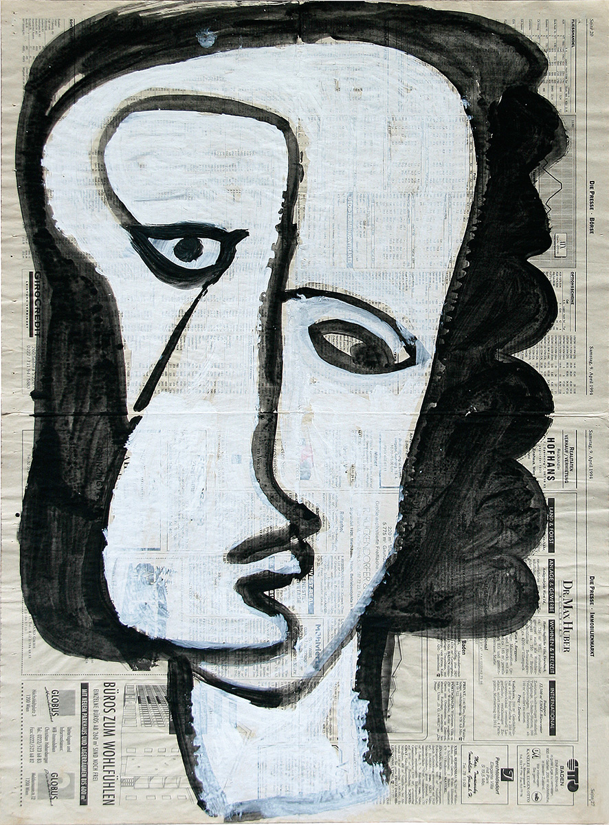 Ohne Titel, undated62 x 47 cmMixed media on newspaper ”Die Presse 9. 4. 1994”