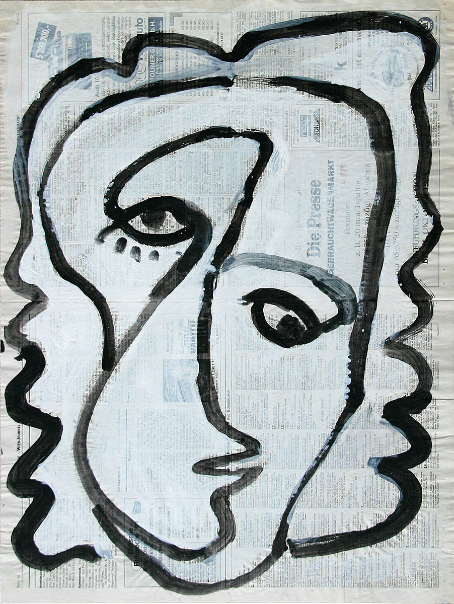 Ohne Titel, undated62 x 47 cmMixed media on newspaper ”Die Presse 8. 10. 1994”