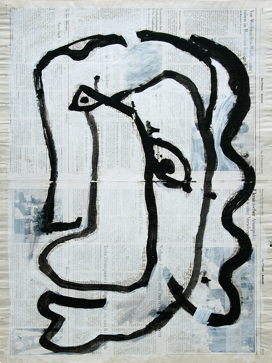 Ohne Titel, undated62 x 47 cmMixed media on newspaper ”Die Presse 24. 12. 1993”