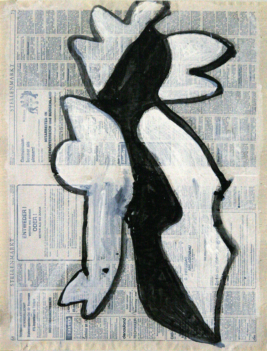 Ohne Titel, 199459 x 44 cmMixed media on newspaper ”Kurier 9. 4. 1994”