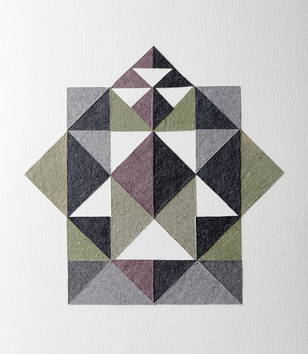 TRIANGLES 4, 201760 x 55 cm in 65 x 60 cmSelf made paper from the waste of her garden and dust from her dryer; framed TRIANGLES 4, 201760 x 55 cm in 65 x 60 cmSelf made paper from the waste of her garden and dust from her dryer; framed