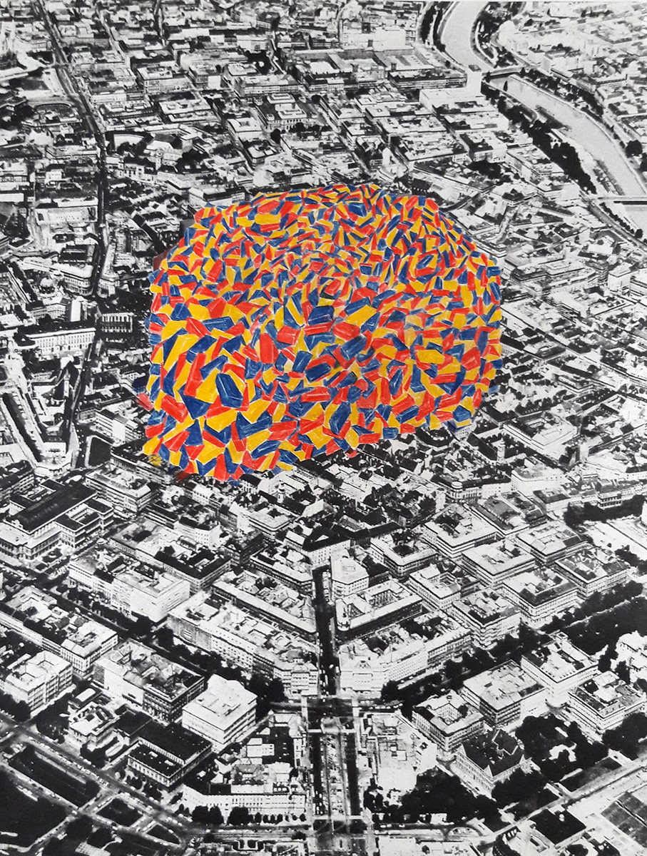 Ohne Titel (Space design Vienna), undated, late 1960s/early 1970s50,7 x 40 cmPhoto composition, coloured pencil Ohne Titel (Space design Vienna), undated, late 1960s/early 1970s50,7 x 40 cmPhoto composition, coloured pencil