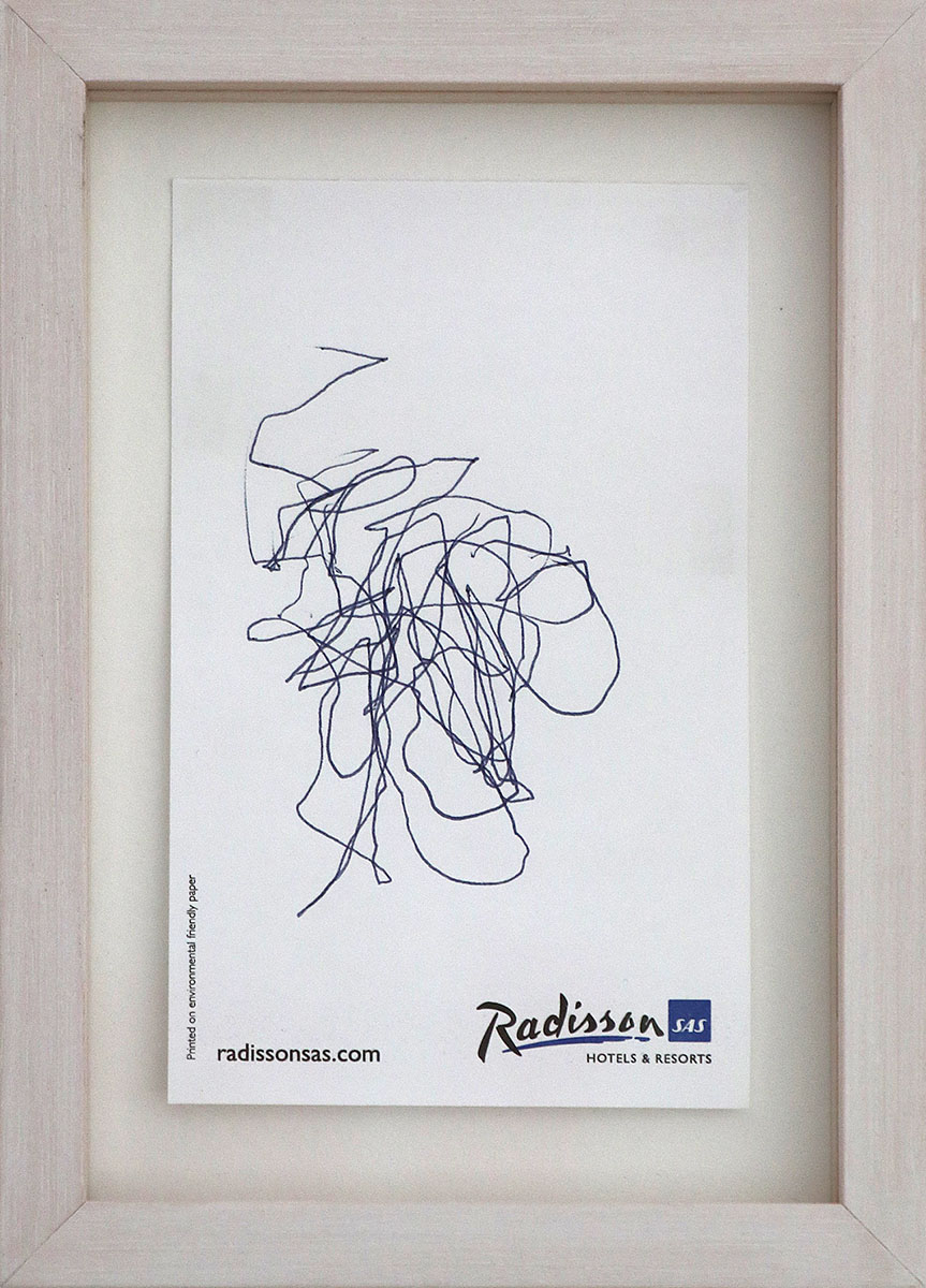 Radisson 2, 200911,5 x 7 cm gerahmt in 15 x 11 cmBallpoint pen on hotel pad