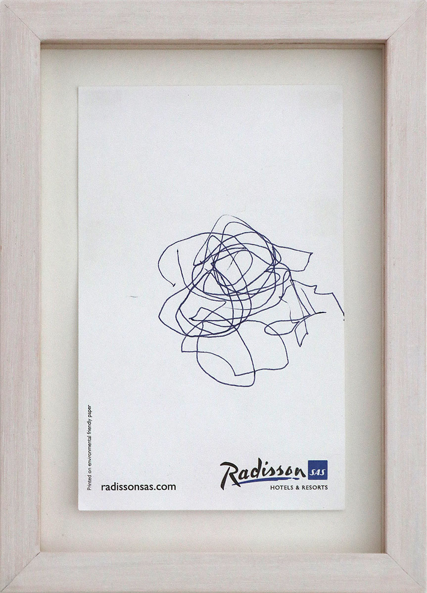 Radisson 3, 200911,5 x 7 cm gerahmt in 15 x 11 cmBallpoint pen on hotel pad
