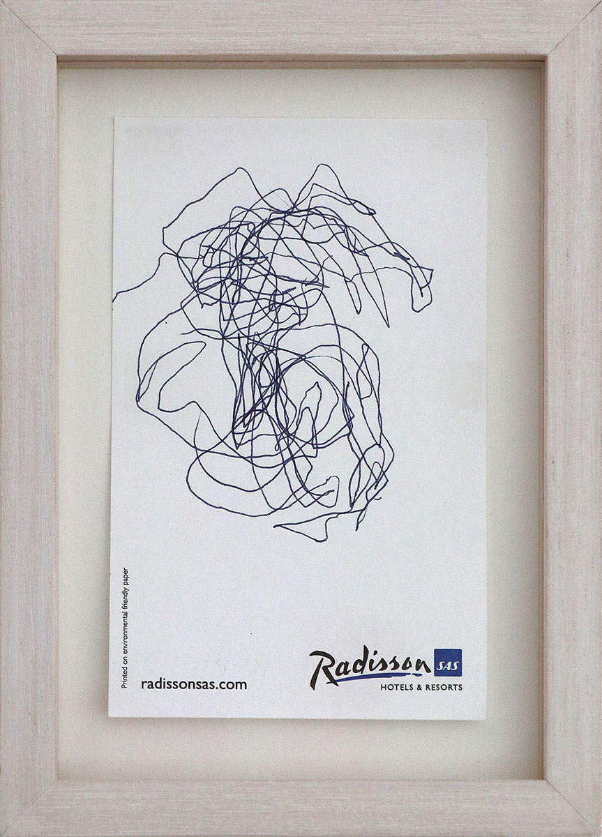 Radisson 6, 200911,5 x 7 cm gerahmt in 15 x 11 cmBallpoint pen on hotel pad