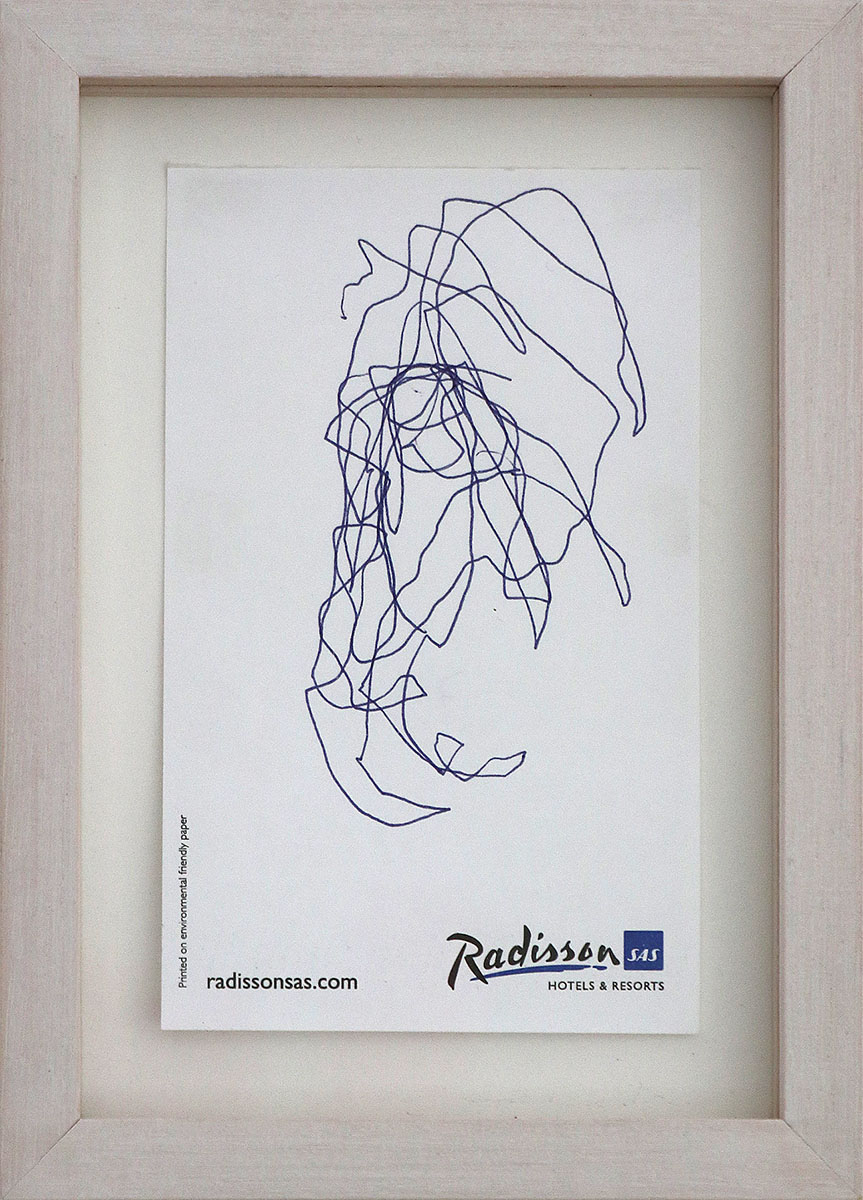Radisson 7, 200911,5 x 7 cm gerahmt in 15 x 11 cmBallpoint pen on hotel pad