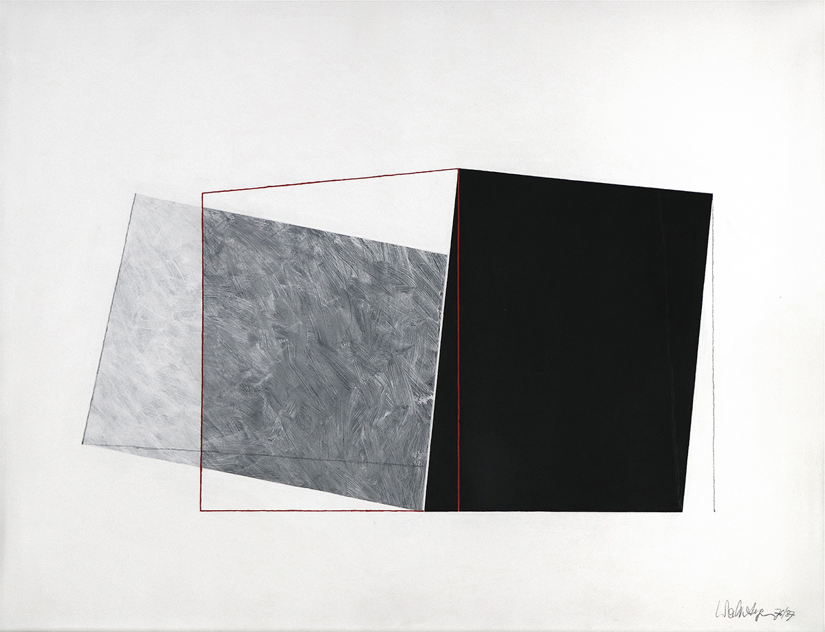 Konstruktion 3, 1976/198764 x 84 cm in 66,9 x 86,3 cmAcrylic, graphite on drawing board; framed in museum glass
