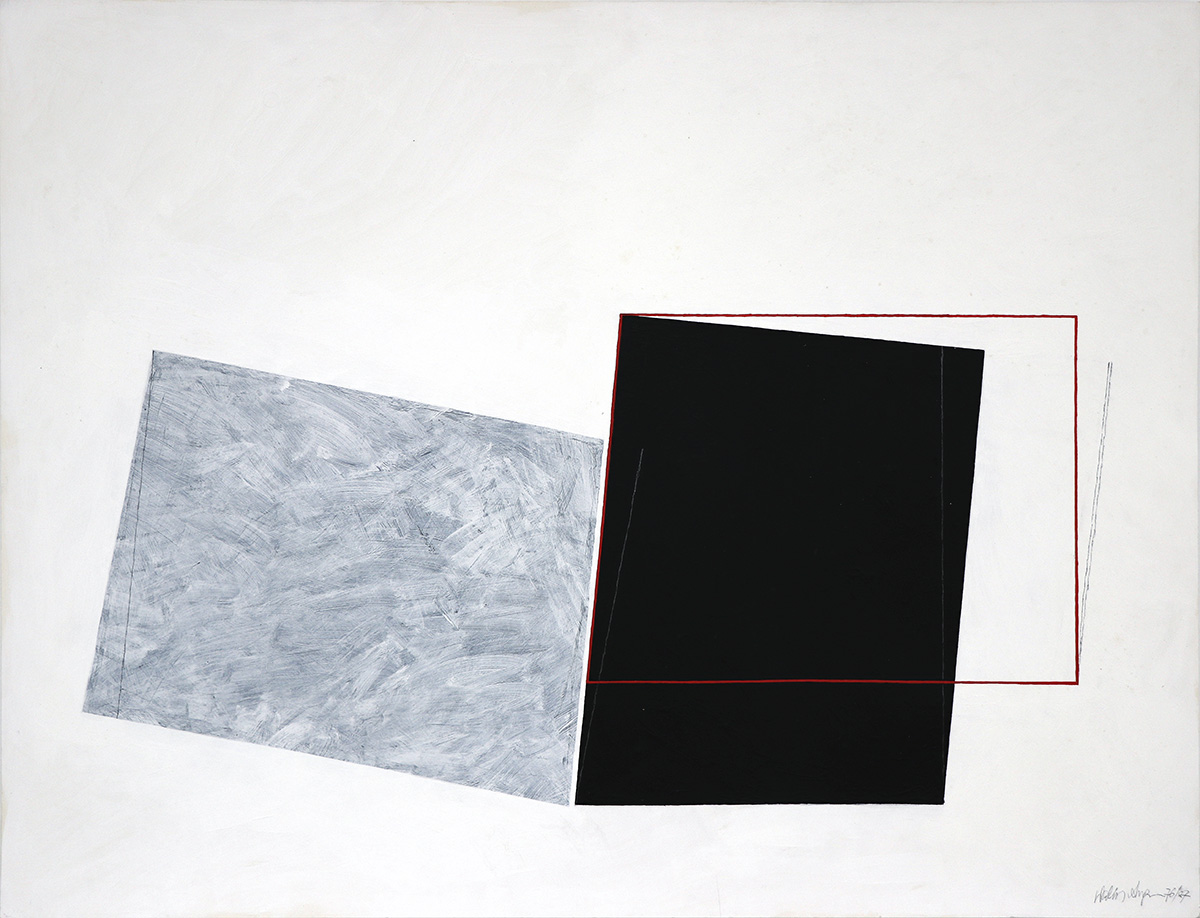 Konstruktion 4, 1976/198764 x 84 cm in 66,9 x 86,3 cmAcrylic, graphite on drawing board; framed in museum glass Konstruktion 4, 1976/198764 x 84 cm in 66,9 x 86,3 cmAcrylic, graphite on drawing board; framed in museum glass