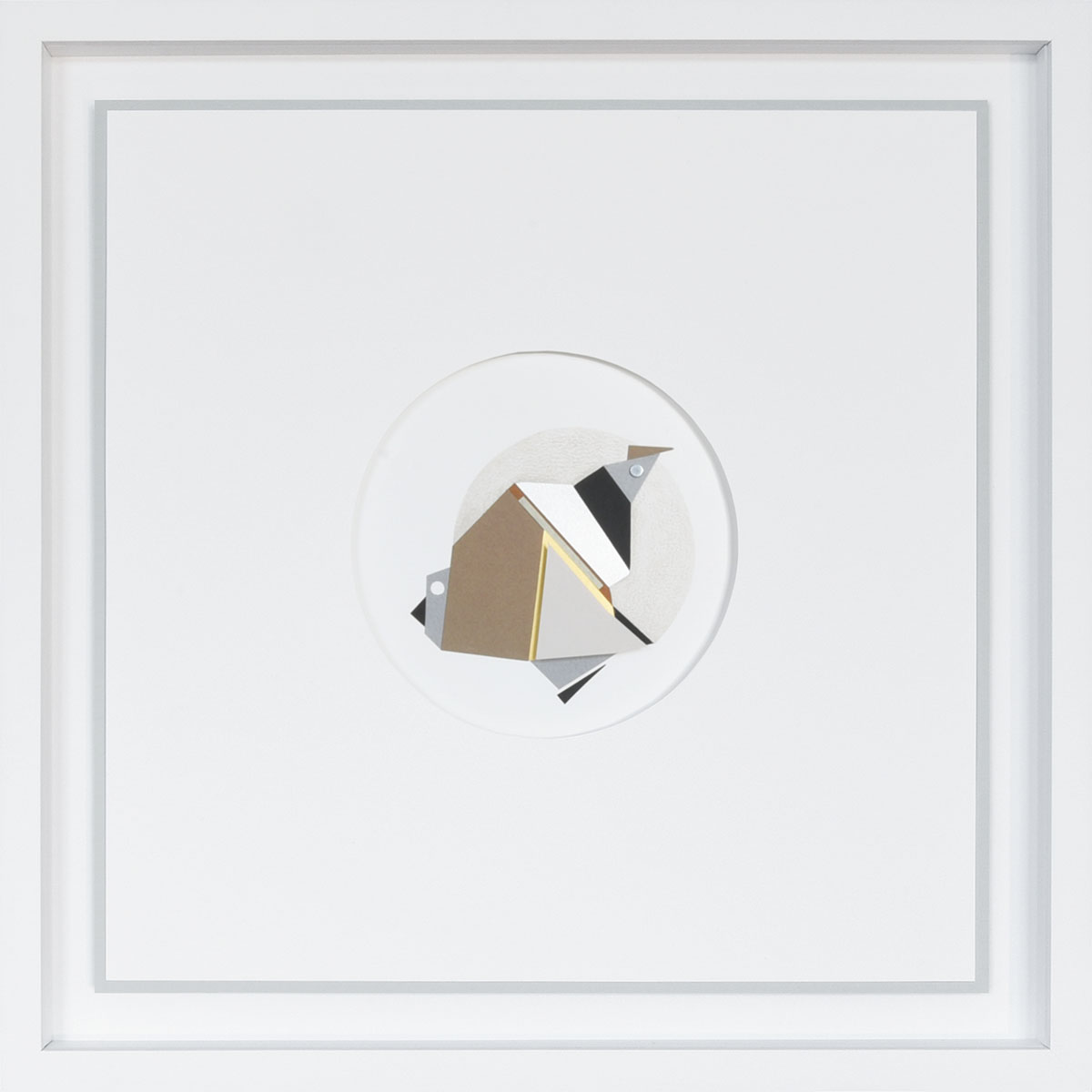 {o.T. (Planeten)}, 2017d 15 cm auf 40 x 40 cm in 43 x 43 cmPapiercollage, gerahmt