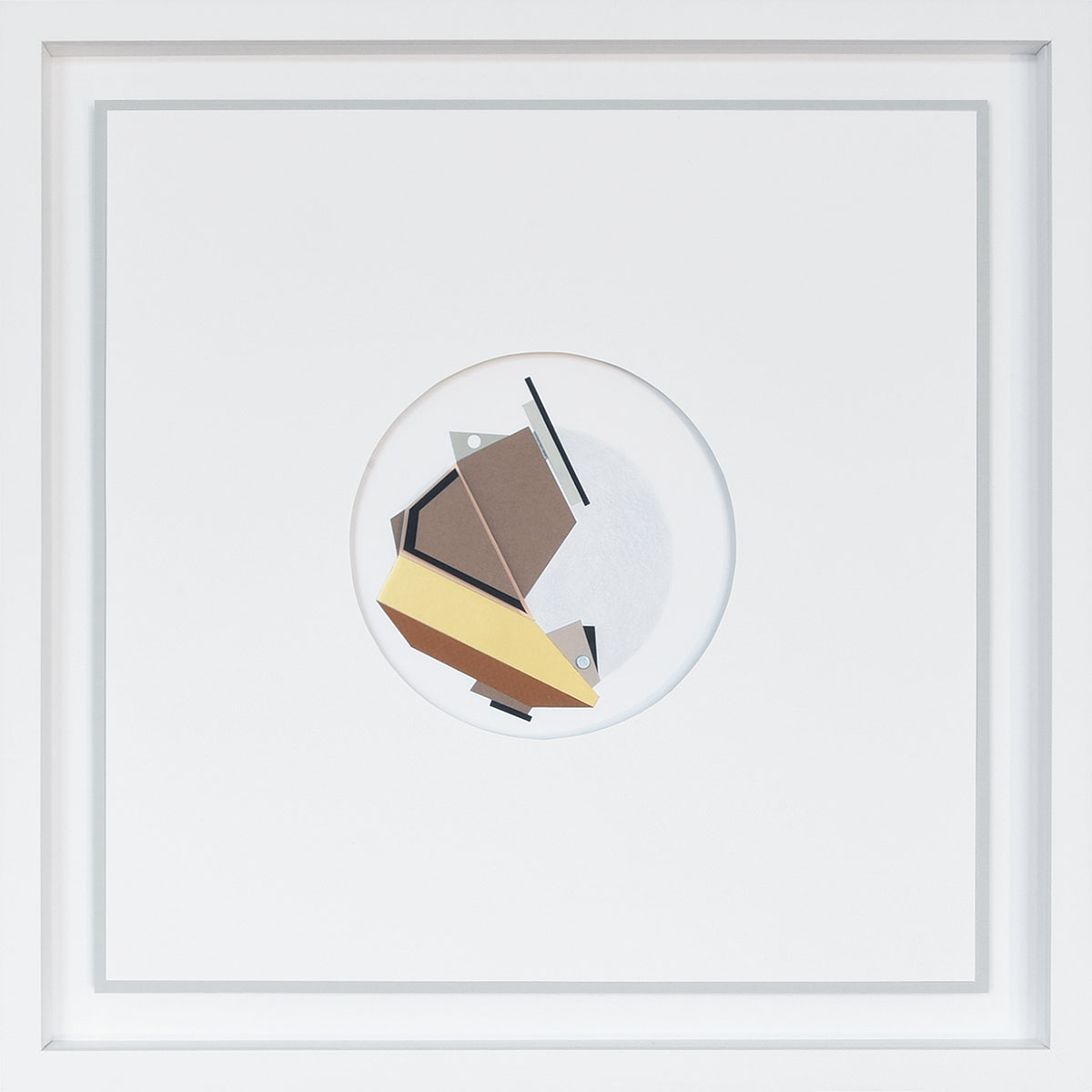 {o.T. (Planeten)}, 2017d 15 cm auf 40 x 40 cm in 43 x 43 cmPapiercollage, gerahmt