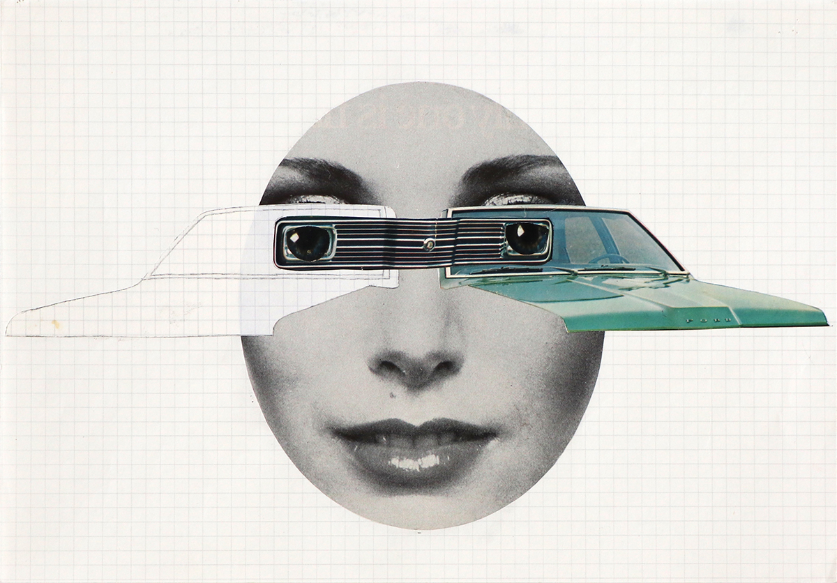 Auto Brille, 197220,4 x 29,4 cmBleistift, Collage auf Papier