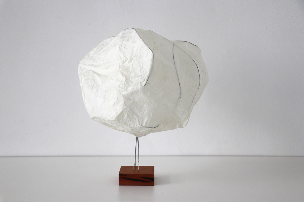 Geschwister Baum 1, 202226 x 23 x 23 cmWire, transparent paper; pedestal nut wood, oiled