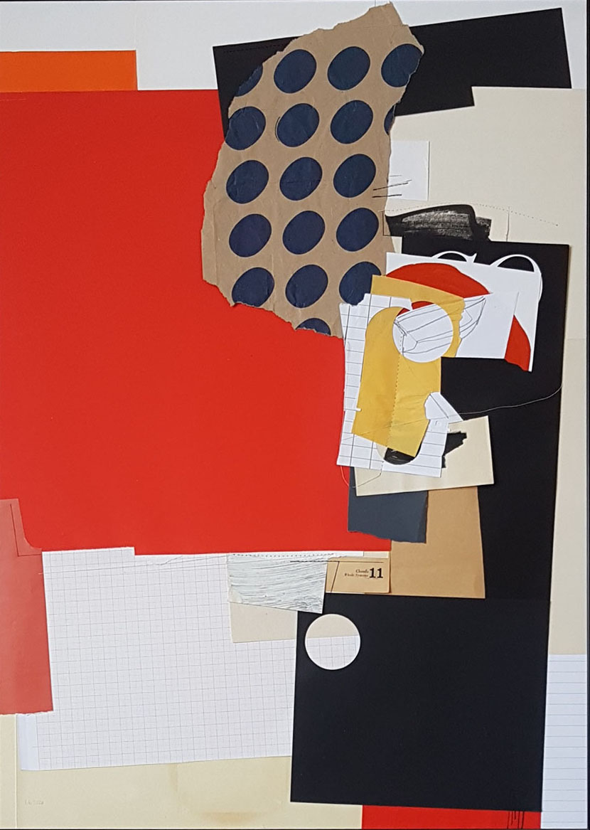 addition 20, 202670 x 50 cm, framedcollage made from used papers; sewed