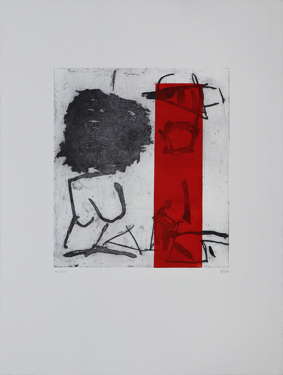 Con el pelo alborotado, 2001Ed 14/50, 4 P/A, 39,7 x 34,5 cmRadierung, Aquatinta, Collage