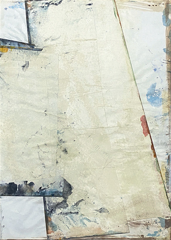 Verschneidung 02, 2023/2026,69,5 x 49,5 cm;Collage auf Papier, auf Holzrahmen