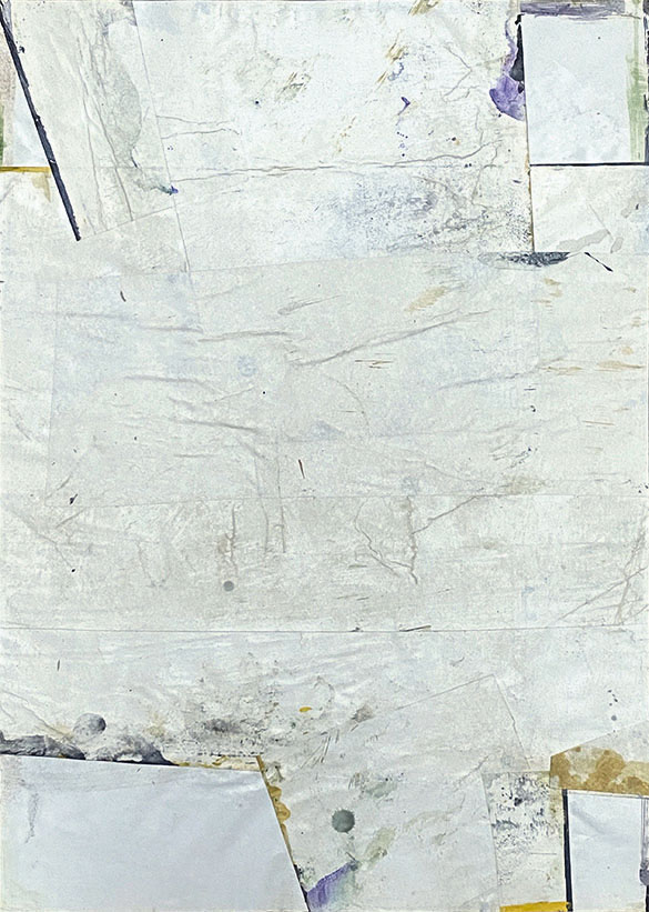 Verschneidung 01, 2023/2026,69,5 x 49,5 cm;Collage auf Papier, auf Holzrahmen