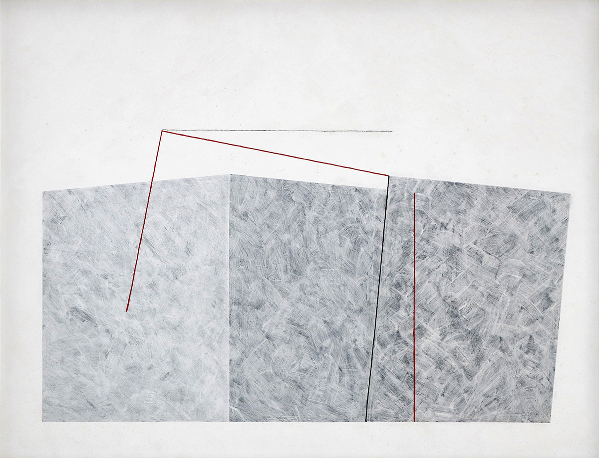 Konstruktion, 200364 x 84 cm in 66,9 x 86,3 cmDispersion, graphite, crayon, felt pen on drawing board; framed in museum glass